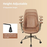 Mid Back Home Office Chair, Mid Century Modern Executive Chair, Comfy Ergonomic Rolling Office Desk Chair with Lumbar Support, Brown Faux Leather Office Chair, Brown weaxty W