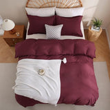 JSD Burgundy Duvet Cover Set Queen Size, 3 Piece Duvet Cover with Pillow Shams, Soft Brushed Microfiber Zipper Closure, Comforter Not Included JSD