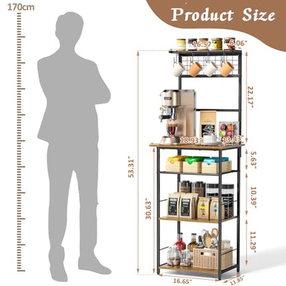 5 Tier Coffee Bar Station, Coffee Stand Station with 4 S-Shaped Hooks, Farmhouse Corner Coffee Bar Cabinet for Small Spaces, Bakers Rack for Kitchen, Entryway, Living Room, 13.43"D x 18.93"W x 53.31"H