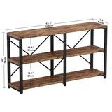 IRONCK Rustic Entryway Console Table, Long Hallway Table 55in 3-Tier, TV Stand Entertainment Center Media Stand for Living Room, Industrial Style, Vintage Brown IRONCK
