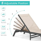 Murago Outdoor Chaise Lounge Chairs Set of 2, No Assembly Required, 5-Position Adjustable Backrest, Foldable Lightweight Patio Lounge for Poolside, Deck, Lawn & Beach, Khaki