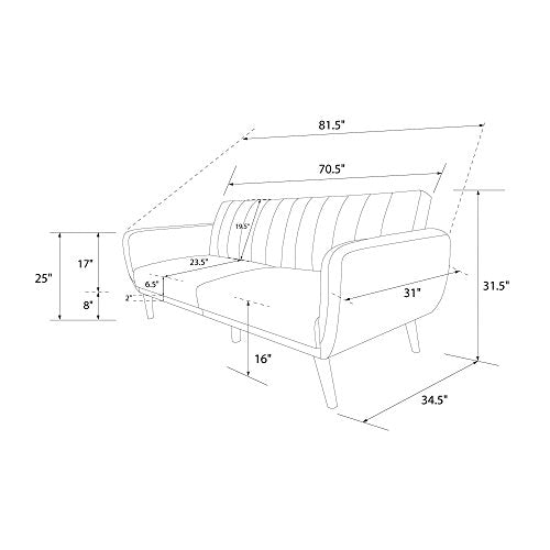 Novogratz Brittany Sofa Futon, Premium Linen Upholstery and Wooden Legs, Green Linen