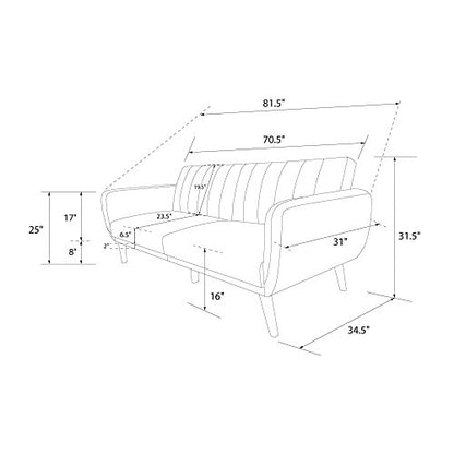 Novogratz Brittany Sofa Futon, Premium Linen Upholstery and Wooden Legs, Green Linen