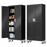 PAOFIN 71''H Tall Metal Garage Storage Cabinet with Wheels,Steel File Cabinets with 2 Doors and 4 Adjustable Shelves for Home Office, Warehouse, Required Assembly,Black PAOFIN