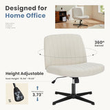 DUMOS Criss Cross Chair No Wheels Wide Cross Legged Office Desk Vanity Chair Comfy Fabric Armless Adjustable Swivel for Home Computer Task (Beige) DUMOS
