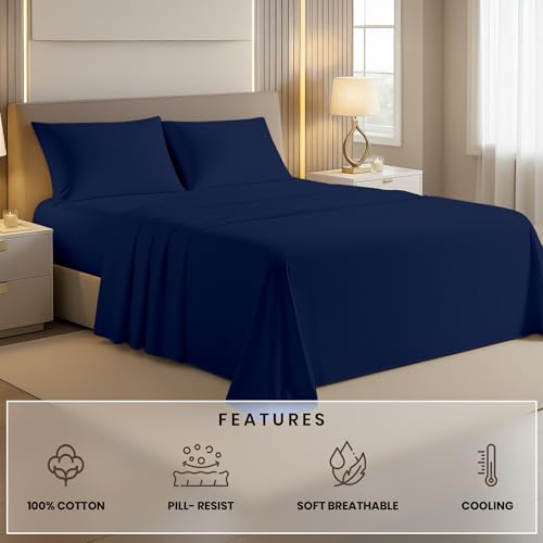 Kotton Culture 4 Pc Full Sheet Set - 1000 Thread Count 100% Egyptian Cotton Premium Hotel Luxury Bedding - Sateen Weave Soft Cooling Durable Bedsheet - 16" Deep Pocket Sheets - Navy Blue Kotton Culture