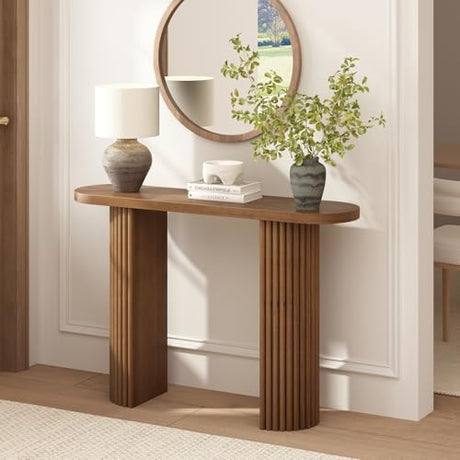WINWY Fluted Solid Wood Console Table-39.2" Farmhouse Entryway Table with Rounded Corners, Morden Sofa Tables Behind Couch for Foyer, Entrance, Living Room, Hallway WINWY