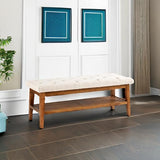 HUIMO Entryway Shoe Bench, End of Bed Bench,Upholstered Button-Tufted Bench for Kitchen, Fabric Ottoman Bench for Living Room, Padded Bench with Solid Wood Shelf Beige HUIMO