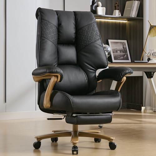 EXCEBET Big and Tall Executive Office Chair with Footrest, 400LBS Capacity Ergonomic High-Back Desk Office Chair with Lumbar Support, Padded Armrests & Thick Cushion, Black PU Leather Chairs EXCEBET