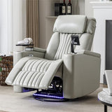 QKFF Power Swivel Glider Recliner for Nursery, Home Theater Seating with Hidden Arm Storage LED Light Strip Cup Holder Tray Table Cell Phone Holder for Living Room