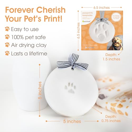 Pearhead Pet Paw Print Keepsake Ornament Kit, Memorial Clay Paw Impression for Dogs & Cats, DIY Hanging Pet Memorial with Ribbons, Pet Keepsake Gift