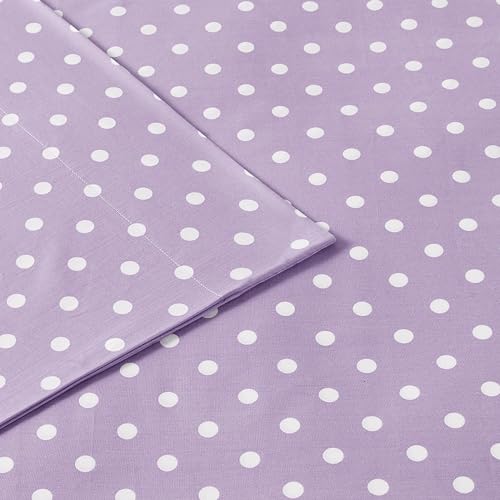 Intelligent Design Purple Twin Size Sheet Sets Kids Polka Dot Sheets for Girls 100% Cotton Percale Soft Flat and Fitted Sheet, Pillowcase, Breathable All Season Bed Set, Fits up to 14" Mattress Intelligent Design