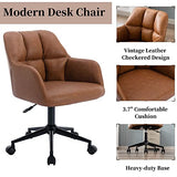 Brown Leather Desk Chair Office Chair with Mid Back Support Armrest, Adjustable-Height 360° Swivel Rolling Task Chair Home Office Modern Vanity Chair, Brown BESTANO
