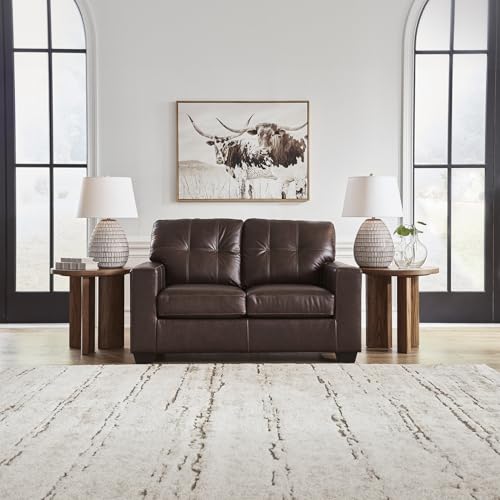 Signature Design by Ashley Santorine Transitional Tufted Leather Match Loveseat, Dark Brown Signature Design by Ashley