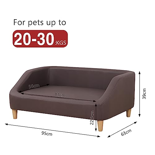 Dog Bed/Pet Sofa Bed Technology Cloth Medium-Large Pet Sleeping Couch High Wood Leg Animal Bed Sofa (Brown) AFBKSS&BB