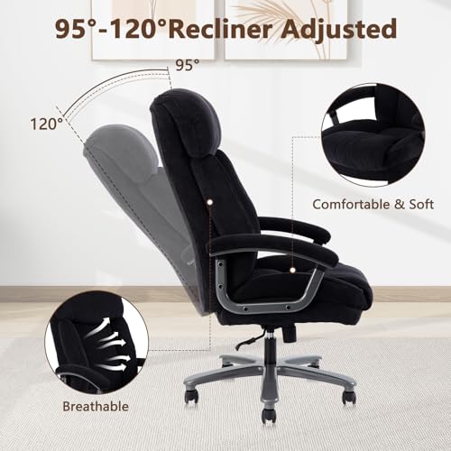 CLATINA Ergonomic Big and Tall Executive Office Chair with Upholstered Swivel 800lbs High Capacity Adjustable Height Thick Padding Headrest and Armrest for Home Office Black CLATINA