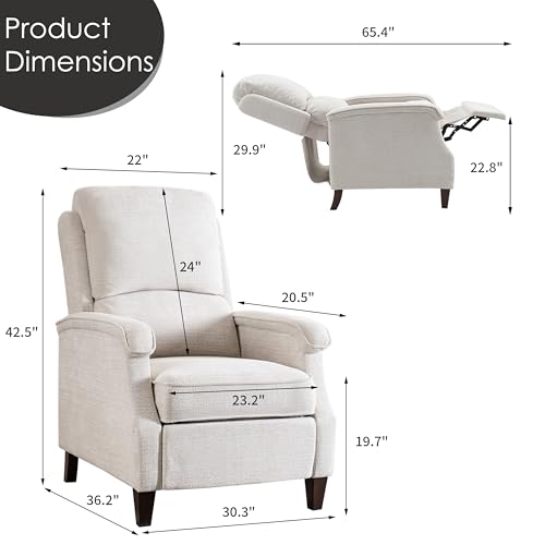 VKNOW Recliner Chair, Fabric Recliner with Soft Armrest, Home Theater Seating with Adjustable Push Back and Lumbar Support, Single Sofa for Adults, Lounge Chair for Living Room, Bedroom（Beige）