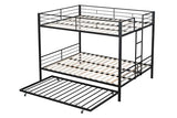 PVWIIK Queen Over Queen Metal Bunk Bed with Trundle for Kids,Heavy Duty Bunk Bed w/Ladder & Full Length Guardrail No Box Spring Needed,for Dorm,Bedroom,Guest Room, Black PVWIIK
