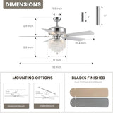 Moooni 52 Inch Modern Crystal Ceiling Fan with Lights and Remote, Elegant Chandelier Fan Light KIt Fandelier with 5 Wooden Blades for Bedroom Living Room Silver Moooni