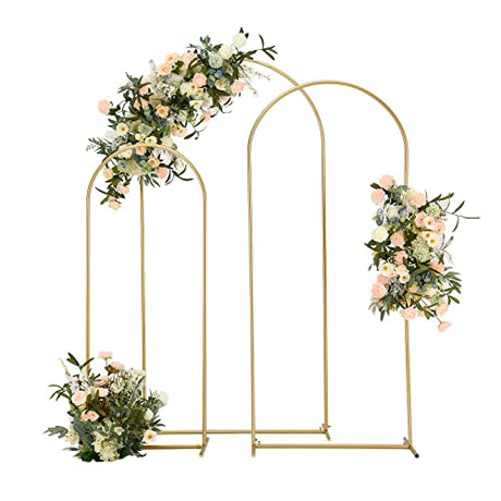 Vincidern Wedding Arch Backdrop Stand 6.6FT, 5.9FT, 4.9FT Set of 3,Metal Arch Backdrop Stand for Wedding Ceremony Baby Shower, Outdoor Indoor Birthday Party, Garden Floral Balloon Arch Decoration,Gold Vincidern