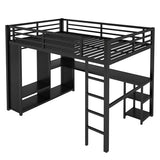 Full Size Loft Bed with Desk and Storage Shelves, Full Size Loft Bed with Wardrobe, Hanging Rod, Guardrail and Ladder, Balck Bellemave