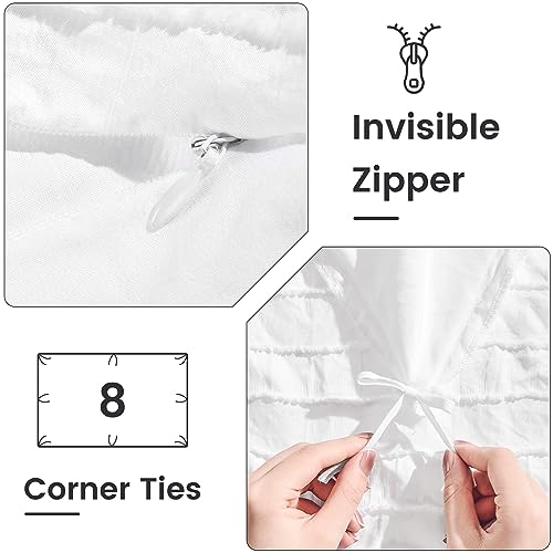 NEXHOME PRO Twin Duvet Cover, White 2 Pieces Boho Tufted Duvet Cover Set, Soft and Lightweight 100% Washed 100% Washed Microfiber Comforter Cover Set for All Season(White Twin, 66 x 90)-No Comforter NEXHOME PRO