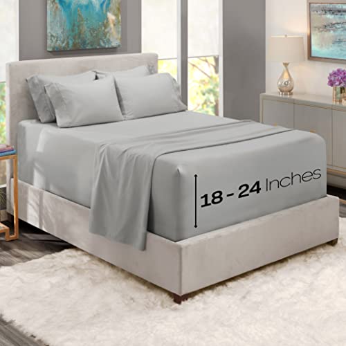 Hearth & Harbor Extra Deep Pocket Sheets - Fits Mattress 18-24 Inches Deep - Extra Deep Pocket Twin Sheets Sets - 4 Piece Twin Size - Silver Hearth & Harbor