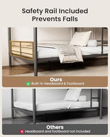 Mixcous Full Over Full Bunk Bed, Convertible into 2 Full Beds, Heavy-Duty Metal Bed Frame with Safety Full-Length Guardrails & EVA Padded Ladder for Adults, Teens, Kids, No Box Spring Needed, Black Mixcous