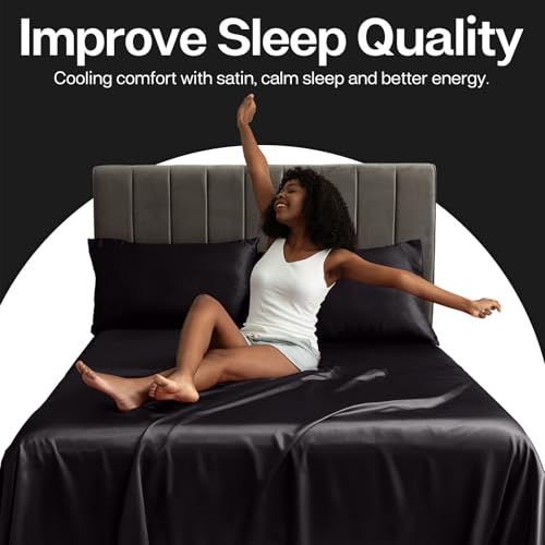MR&HM Satin Pillowcase for Hair and Skin, Silk Satin Pillowcase 2 Pack, Queen Size Pillow Cases Set of 2, Silky Pillow Cover with Envelope Closure (20x30, Black) MR&HM