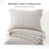 HORIMOTE HOME 100% Linen Front/100% Cotton Back Quilt Set King Size, Beige Pre-Washed European Flax Linen Quilt, Diamond Stitch Bedspread Coverlet Bedding Set 3-Piece for All Seasons HORIMOTE HOME