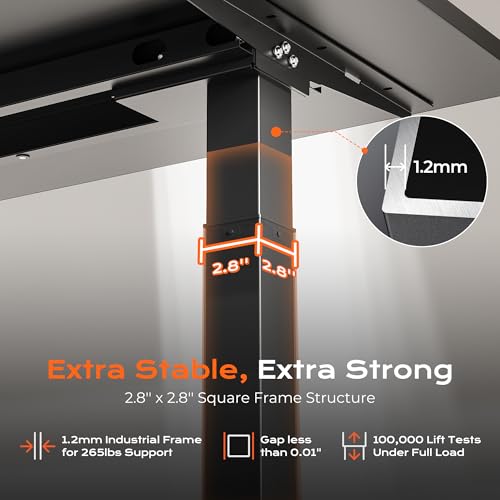 Huuger Dual Motor Electric Standing Desk Frame, Sit Stand up Desk Leg for 47.2” to 86.6” Desktop, Computer Desk Leg with Cable Tray, 3 Memory Height Presets, 2 Hooks, Black Frame Only Huuger