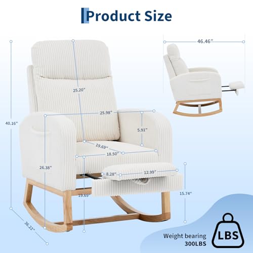Garvee Teddy Fleece Nursery Rocking Chair,Upholstered Glider with 26" High Backrest, Padded Seat,Modern 300 Lbs Weight Capacity Accent Recliner for Living Room, Bedroom, Reading