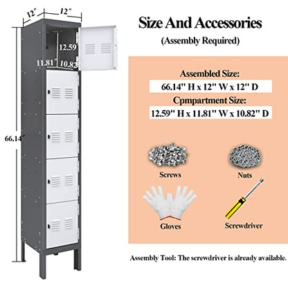 KAER Metal Lockers for Employees,5-tier Storage Locker,Locker Cabinet for Home Gym Office School Garage with Mirror,Screwdriver,Gloves,Unassembled (Grey+White, 5-Tier) - WoodArtSupply