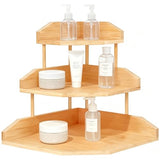 HYNAWIN Bamboo Corner Desk Organizer Shelf, 3-Tier Triangle Storage Rack for Office & Home, Space-Saving Desktop Shelf for Books, Stationery, Makeup, Small Items HYNAWIN