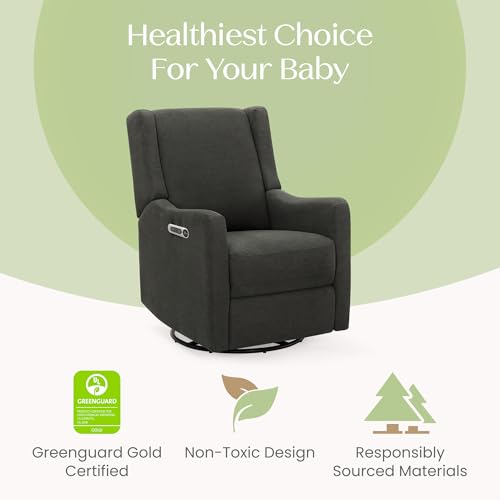 Delta Children Mercer Electronic Power Recliner and Swivel Glider with USB Port in LiveSmart Performance Fabric - Water Repellent & Stain Resistant, Dark Grey