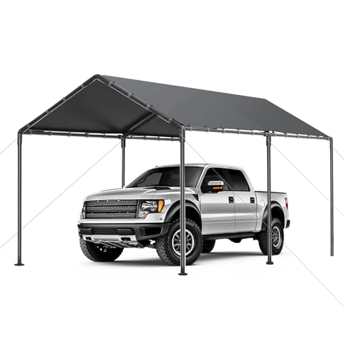 Carport 10x20ft Heavy Duty Car Tent, Portable Garage, Car Shelter, All-Season Tarp Tent for Car, Party，Grey Grezone
