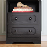 LIKIMIO Nightstand Set of 2, Night Stand with Pull Out Tray, Wooden Bedside Table with 2 Drawers and Open Shelf, Side Table for Bedroom, Black LIKIMIO