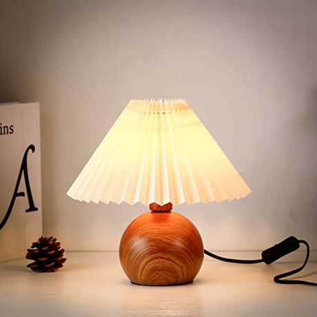 KUNJOULAM Cute Small Pleated Lamp, Modern Bedside Nightstand/Table Lamp with Beige Lampshade, Metal Base for Bedroom, Home Office, Living Room, Kids Dorm with E12 Bulb KUNJOULAM