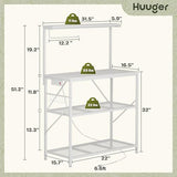 Huuger 4-Tier Bakers Rack with Reversible Power Outlet, 31.5 Inch Microwave Stand, Kitchen Coffee Bar, with Top Shelf, 6 S Hooks, White