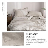 Simple&Opulence 100% Linen Duvet Cover Set with Embroidery Border Washed - 3 Pieces (1 Duvet Cover with 2 Pillow Shams) with Button Closure Soft Breathable Farmhouse - Linen, Queen Size Simple&Opulence