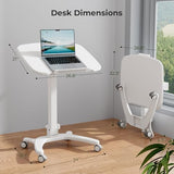 JYLH JOYSEEKER Foldable Mobile Standing Desk, 27"×21" Portable Rolling Laptop Cart with 90° Tiltable Board, Height Adjustable Workstation with Wheels, Folding Table for Home Office, White JYLH JOYSEEKER