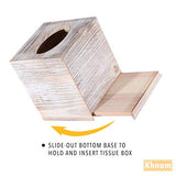 White Barnwood Tissue Box Cover: 2 Pack Tissue Box Holder Includes Slide-Out Bottom Panel, Stylish Tissue Box Cover Square Perfect for Farmhouse Bathroom Decor Khnum