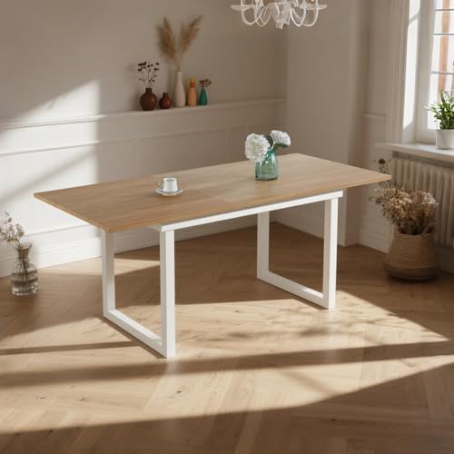 VICBARLEY Extendable Dining Table for 4-8 People,70.89''Modern Space-Saving Kitchen Table with Metal Legs,Rectangle Folding Conference Meeting Table for Living Meeting Room Kitchen,Oak VICBARLEY