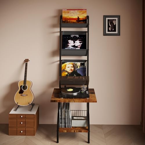 Lutown-Teen Record Player Stand with Vinyl Storage, Record Player Table Holds up to 200 Albums, 5-Tier Turntable Stand for Living Room, Rustic Brown Lutown-Teen
