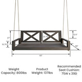 Malvern Twin Wood Porch Swing Bed in Dark Walnut Stain, Amish Handcrafted Daybed Style Swing Amish Casual