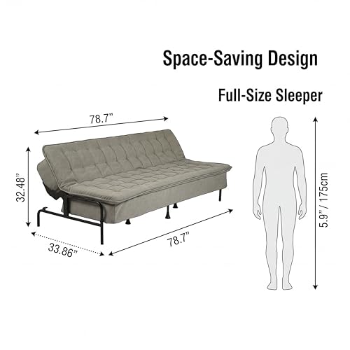 LeTinn 3-in-1 Convertible Sofa Bed, 78.7” Full Size Sleeper Futon with Linen Fabric & Metal Frame - Adjustable Backrest for Living Room, Small Space, Studio Apartment & Guest Room (Grey) Generic