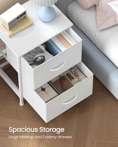 SONGMICS Dresser for Bedroom, Chest of Drawers, Nightstand, Steel, MDF, 2 Non-Woven Fabric Drawers, Storage Organizer Unit, Closet, Entryway, Cloud White and Snow White ULGS312W01S SONGMICS