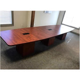 New Cherry Laminate Finish 10ft Conference Table Wood Boat Shaped Square Storage Cube Legs Doors Grommets Desk Base Meeting Room Racetrack Furniture Office Business Modern 118''L x 47-32''W x 29''H WoodArtSupply