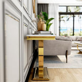 Asday Gold Console Table, 50 Inch Glam White and Gold Entryway Table with U-Shaped Base, Polished Gold Entrance Table with White Top for Entryway, Hallway, Foyer Asday