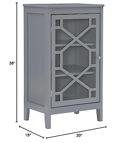 Linon Betty Small Wood Cabinet with a Glass Paneled Door and 3 Shelves in Gray Linon
